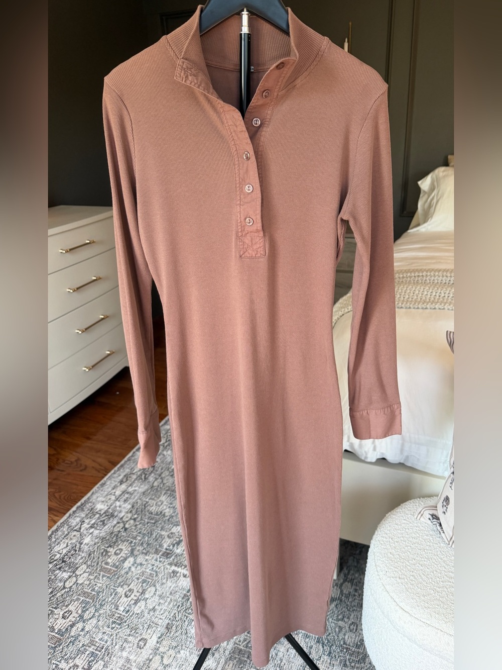 Young Fabulous & Broke YFB Ribbed Henley Midi Dress Brown Size Medium
